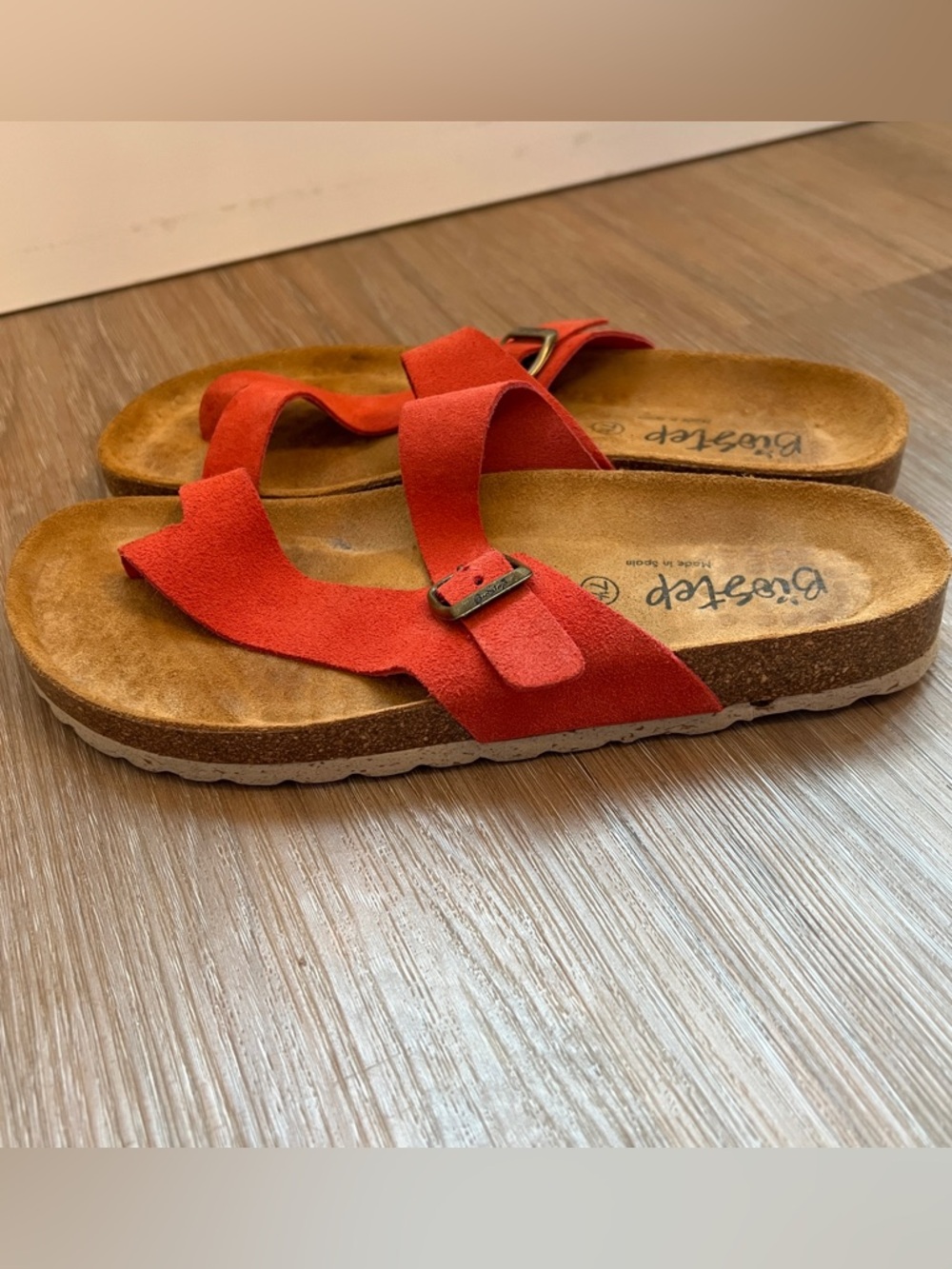 Biostep Red Suede Buckle Sandals Size 7.5 Comfort Cork Footbed leather - Picture 3 of 6
